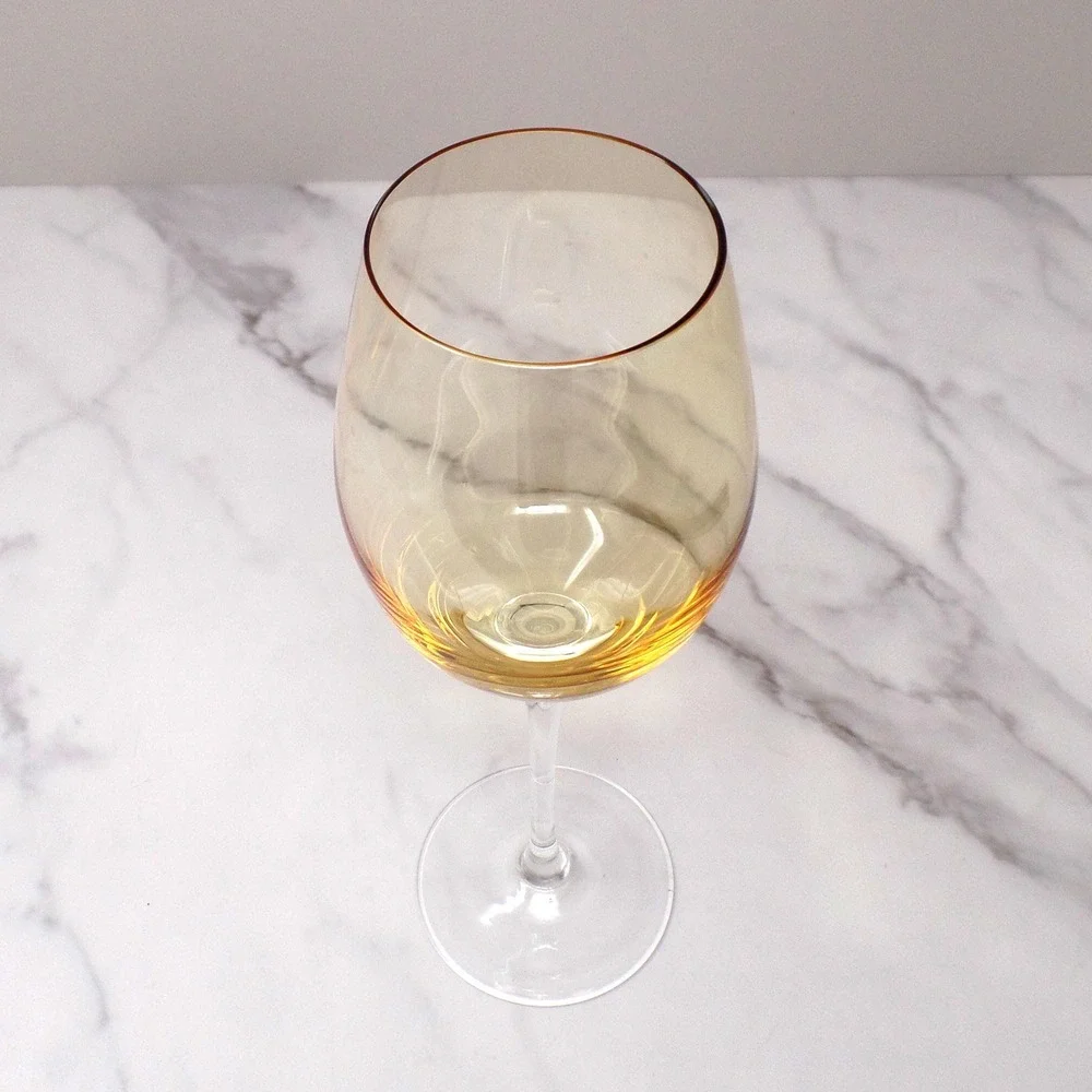 Vintage Yellow & Clear Handblown Wine Glass, set of 2